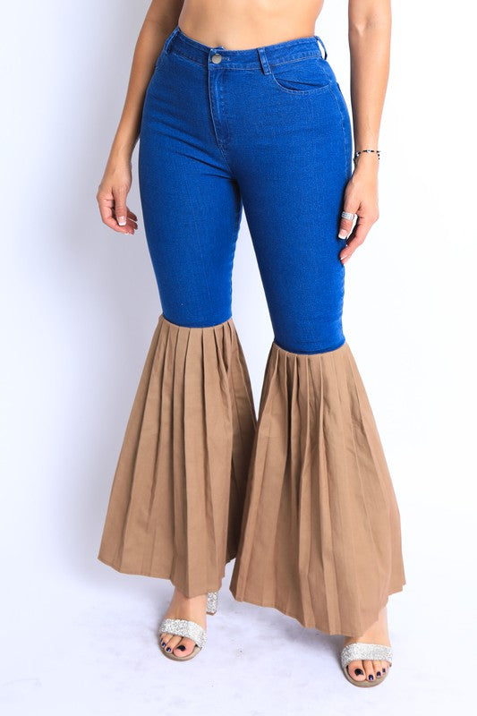 Women's Pleated Flare Denim Pants