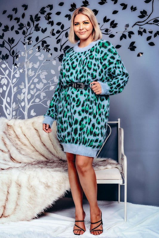 Plus Size Furry Leopard Pattern Sweater