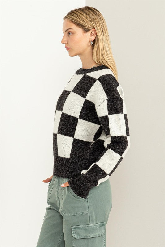 Women's Weekend Chills Checkered Long Sleeve Sweater