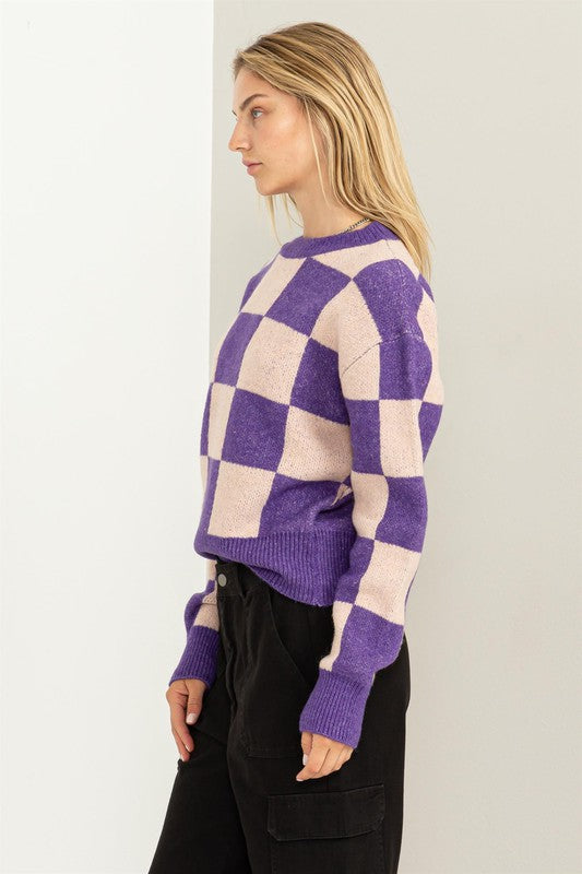 Women's Weekend Chills Checkered Long Sleeve Sweater