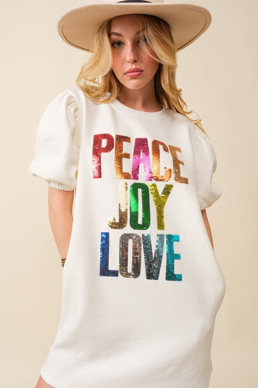 Peach Joy Love Sequin Wording Fleece Dress