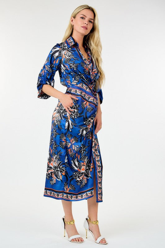 Kimono Wrap 3/4 Sleeve Printed Dress