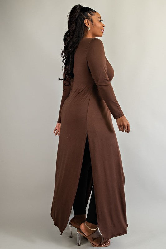 Plus Size Criss Cross Keyhole Cutout Long Sleeve Maxi Top