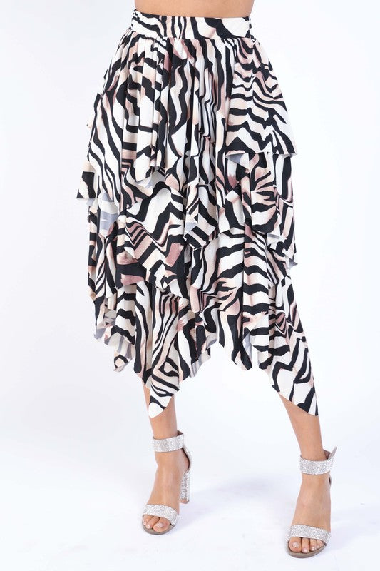 Women's Zebra Draping Midi Skirt