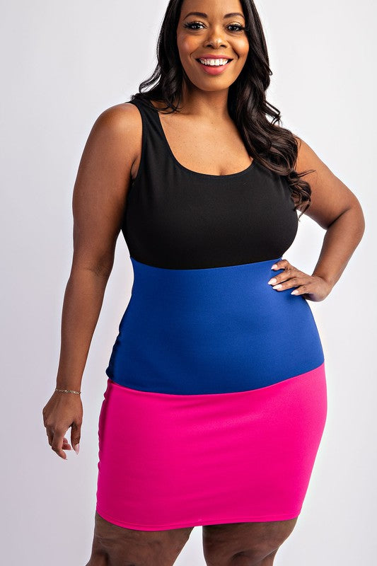 Plus Size Color Block Tank Mini Dress