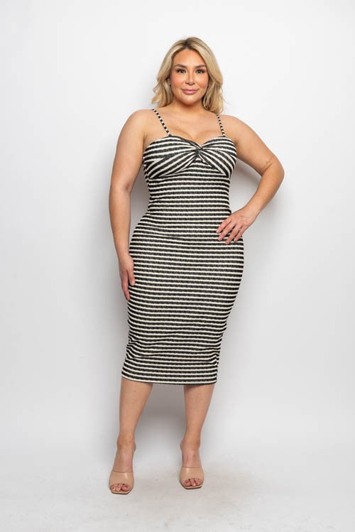 Plus Size Stripe Twist Sweetheart Neck Bodycon Midi Dress