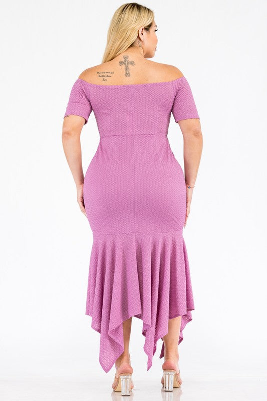 Plus Size Knit Off the Shoulder Shark Bite Hem Dress