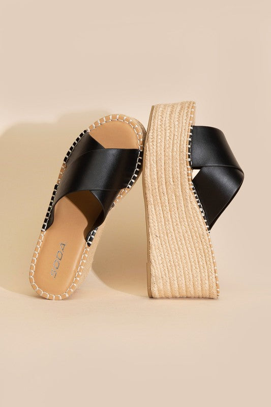 Partner's Raffia Platform Slides Sandals