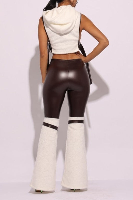 D-ring Detailed PU Leather Contrast Pants