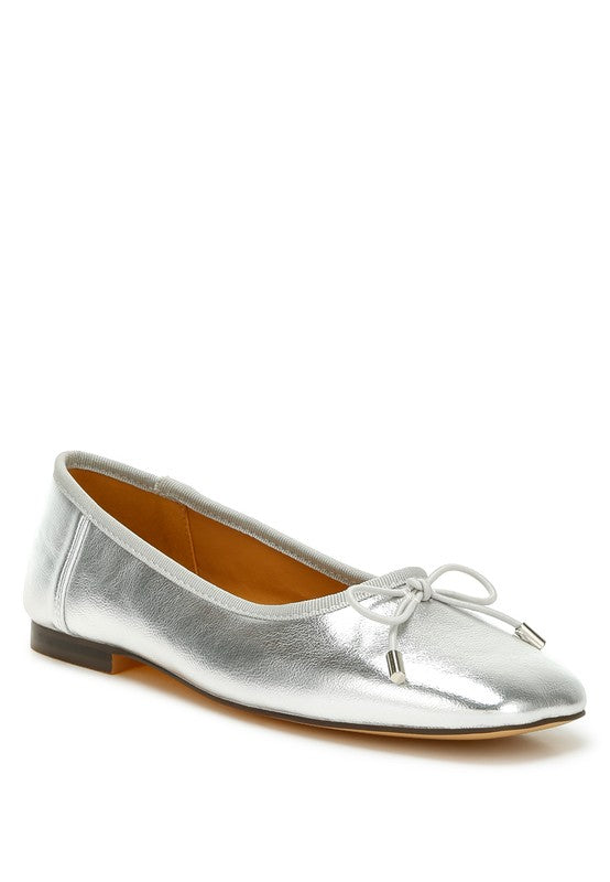 Primrose Metallic Pleather Bow Ballerinas