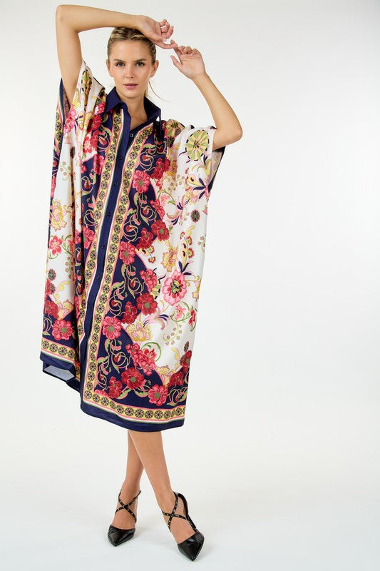 Oversized 3/4 Sleeve Mutli Print Relaxed Dress