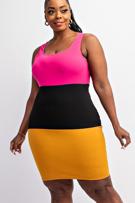 Plus Size Color Block Tank Mini Dress