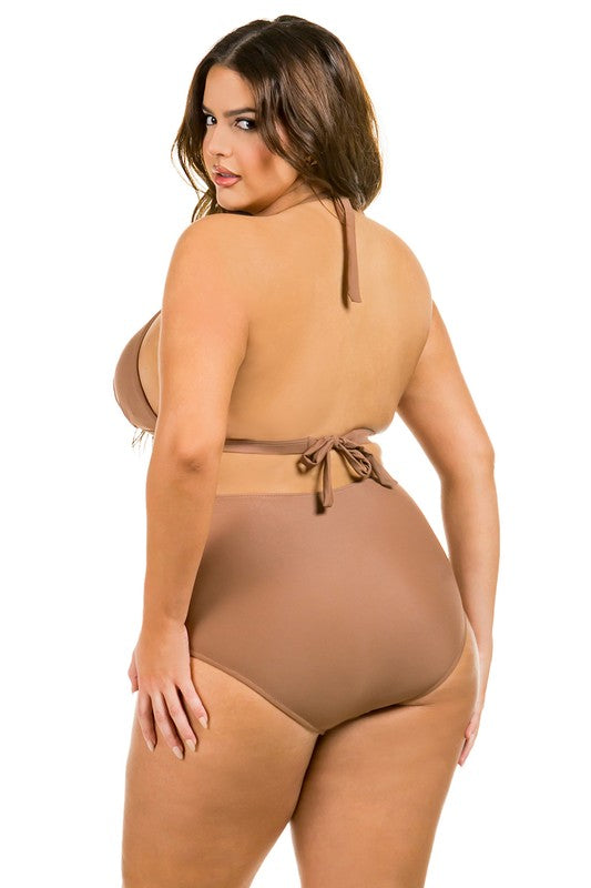 Plus Size Two Piece High Waist Front Swimsuit