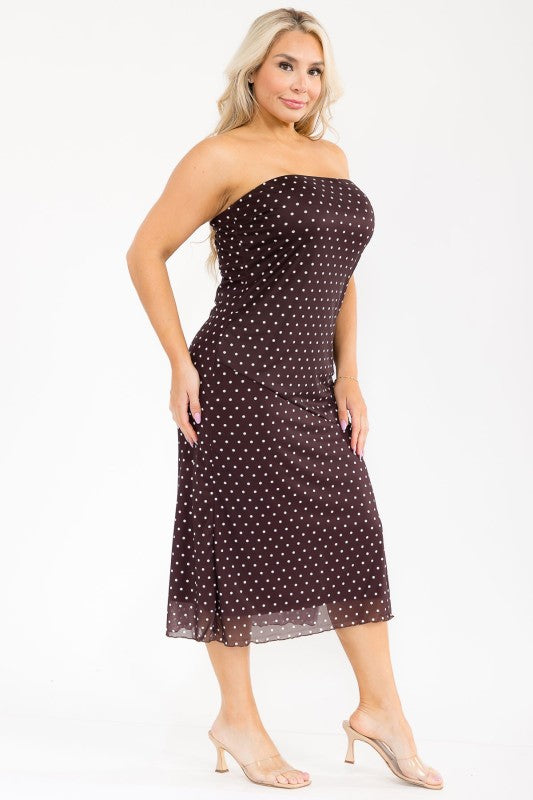 Plus Size Polka Tube Midi Dress