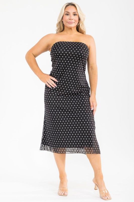 Plus Size Polka Tube Midi Dress