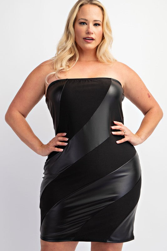 Plus Size Faux Leather Tube Bodycon Mini Dress