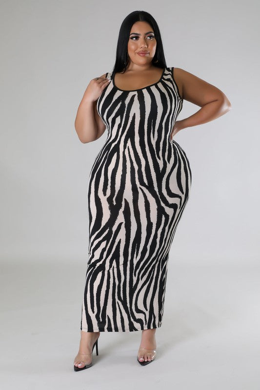 Plus Size Zebra Print Sexy Maxi Dress