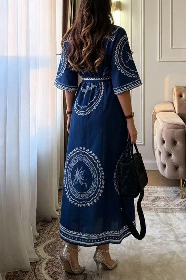 Printed Waist Tie Shirt Dress