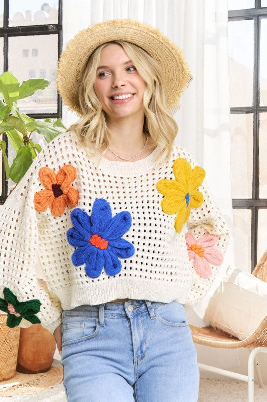 Floral Patch Sweater Crop Top
