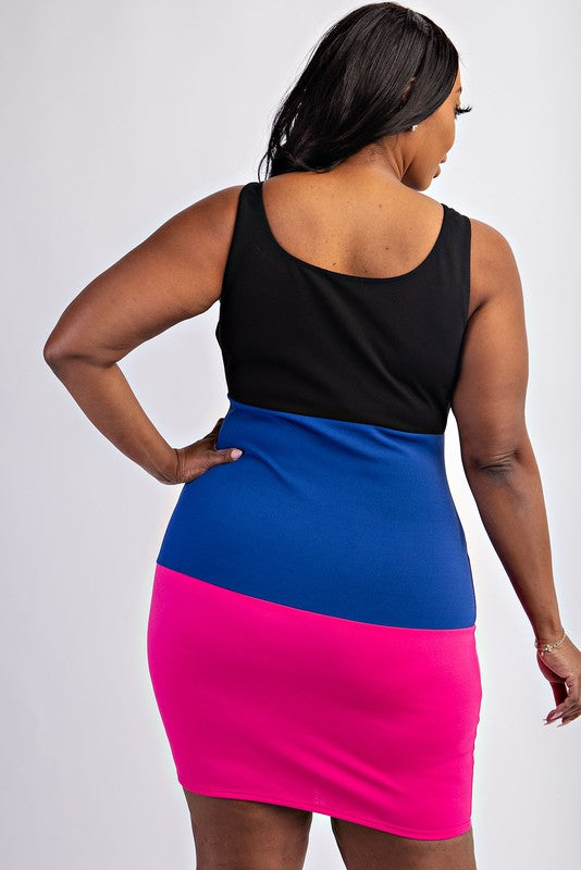 Plus Size Color Block Tank Mini Dress