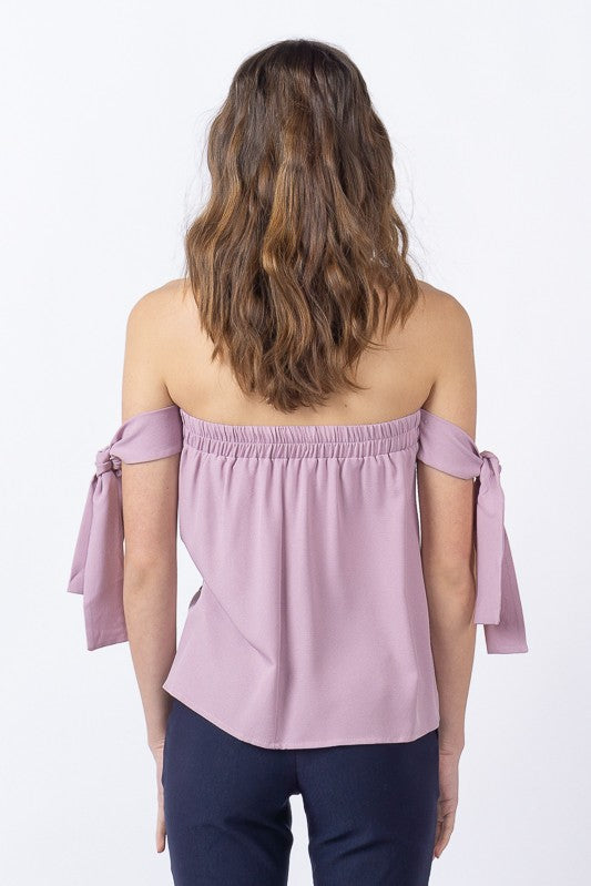 Women's Solid Woven Strapless with Sleeve Knot Blouse