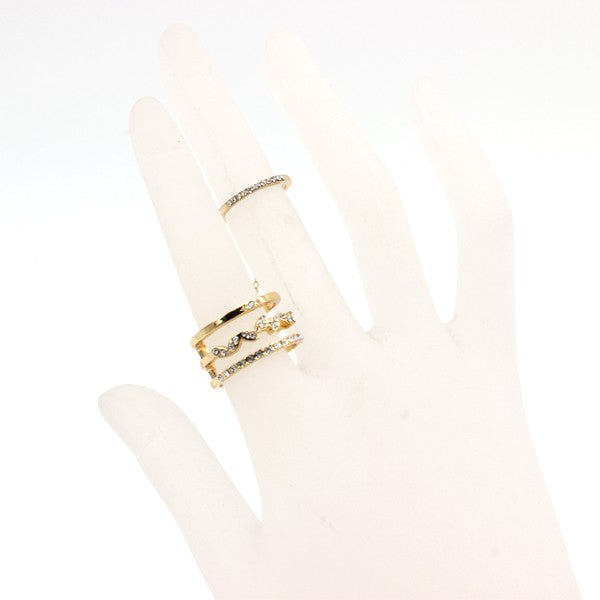 ZIGZAG RHINESTONE FACETED STACKABLE RING SET
