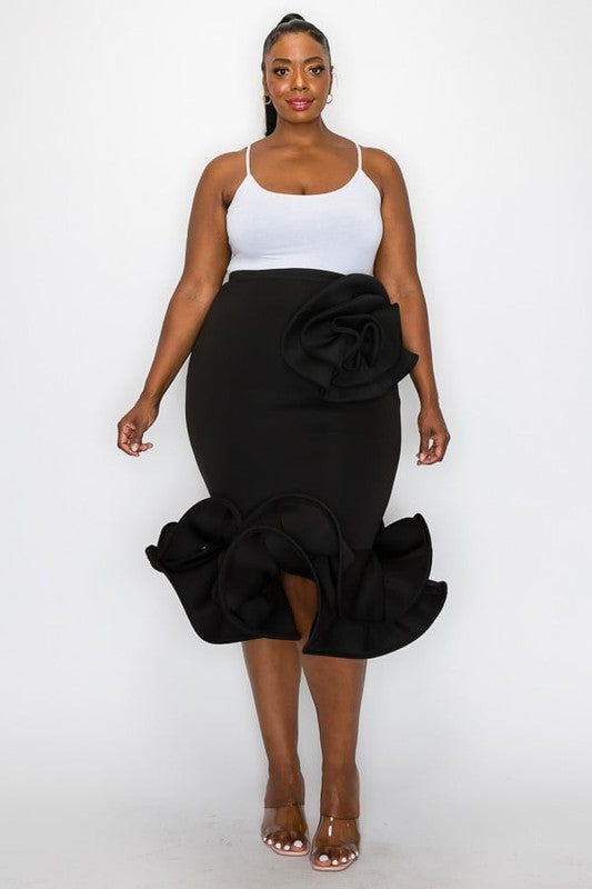 Plus Size Midi Skirt with Floral Detail
