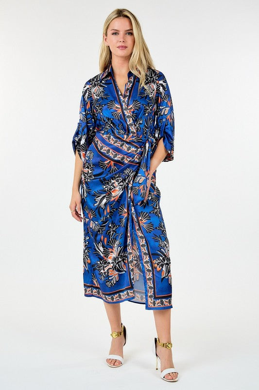 Kimono Wrap 3/4 Sleeve Printed Dress