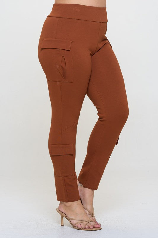 Plus Size Ponte Pull on Skinny Cargo Pants