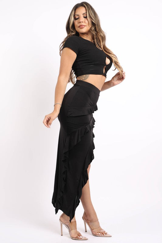 Women's Asymmetrical Ruffe Maxi Skirt