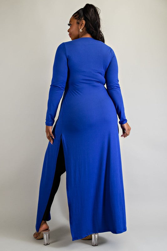 Plus Size Criss Cross Keyhole Cutout Long Sleeve Maxi Top