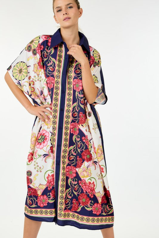 Oversized 3/4 Sleeve Mutli Print Relaxed Dress