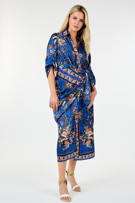 Kimono Wrap 3/4 Sleeve Printed Dress