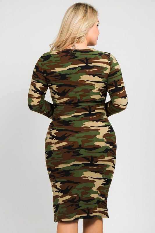 Plus Size Camouflage Bodycon Midi Dress