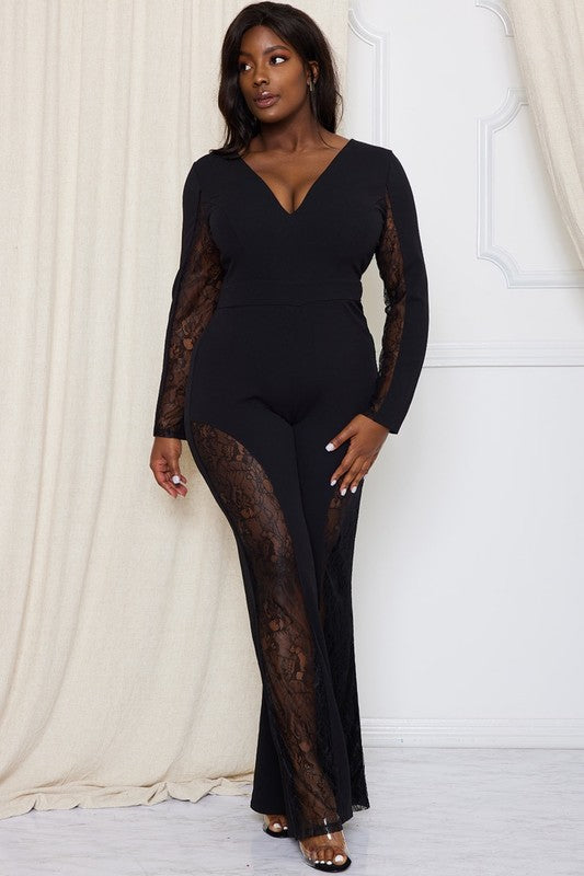 Black lace hotsell jumpsuit plus size