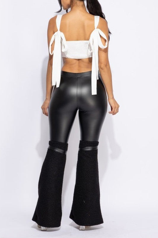 D-ring Detailed PU Leather Contrast Pants