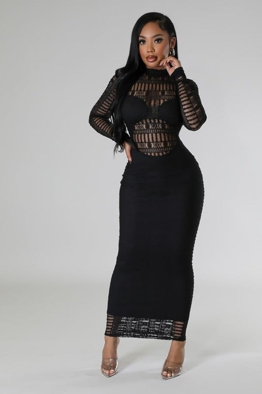 Women’s Black Sheer Elegance Maxi Dress