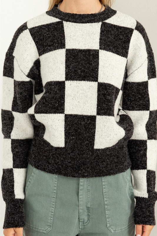 Women's Weekend Chills Checkered Long Sleeve Sweater