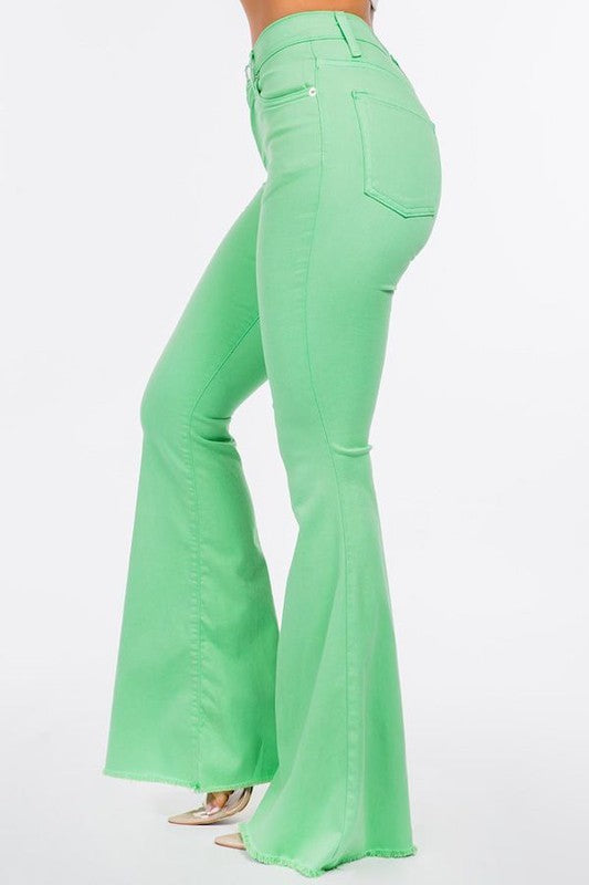 High Waisted Bell Bottom Jean in Lime