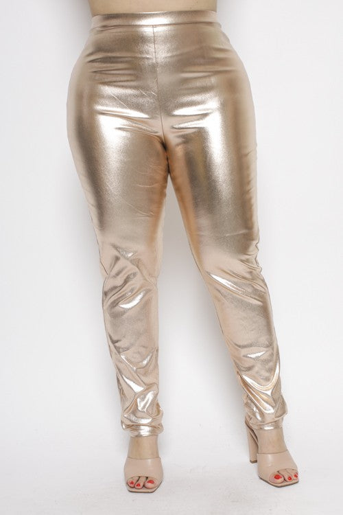 Plus Size Metallic Rose Gold Foil Elastic Waist Pants