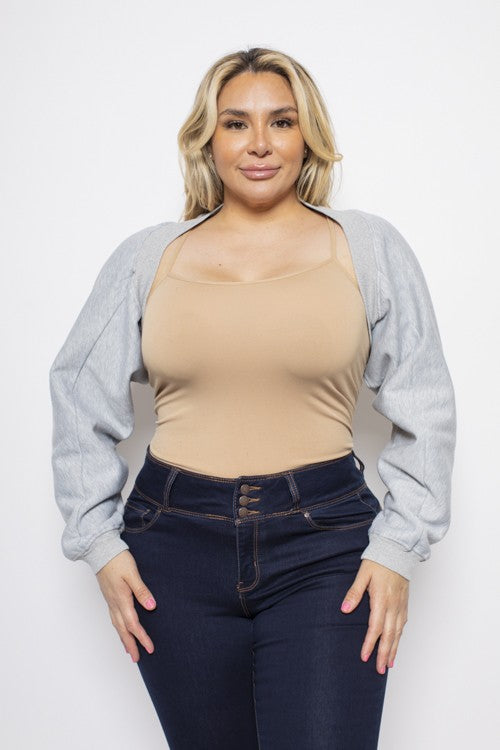 Plus Size Fleece Open Front Long Sleeve Crop Cardigan Top