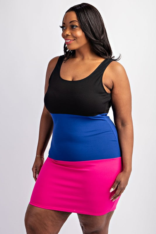 Plus Size Color Block Tank Mini Dress