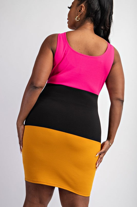 Plus Size Color Block Tank Mini Dress