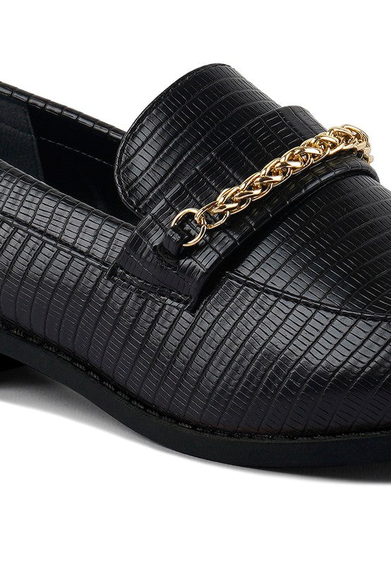 Vouse Low Block Loafers Adorned With Golden Chain