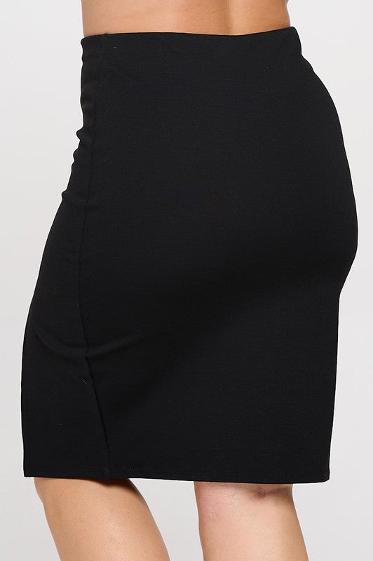 Plus Size Nylon Ponte Side Slit Midi Skirt