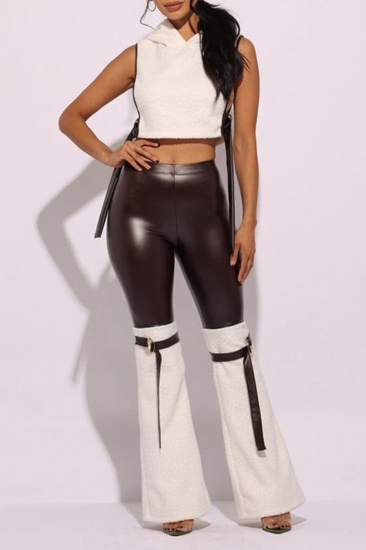 D-ring Detailed PU Leather Contrast Pants