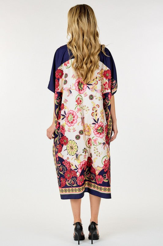 Oversized 3/4 Sleeve Mutli Print Relaxed Dress