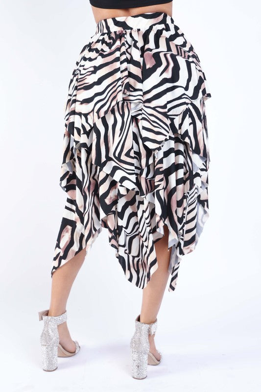 Women's Zebra Draping Midi Skirt