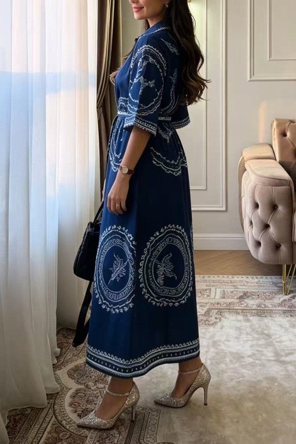 Printed Waist Tie Shirt Dress