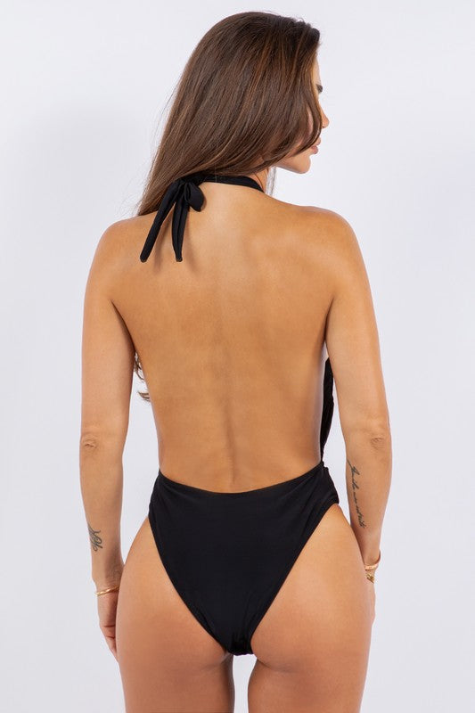 One-Piece Bathing Suit with Deep Open Front